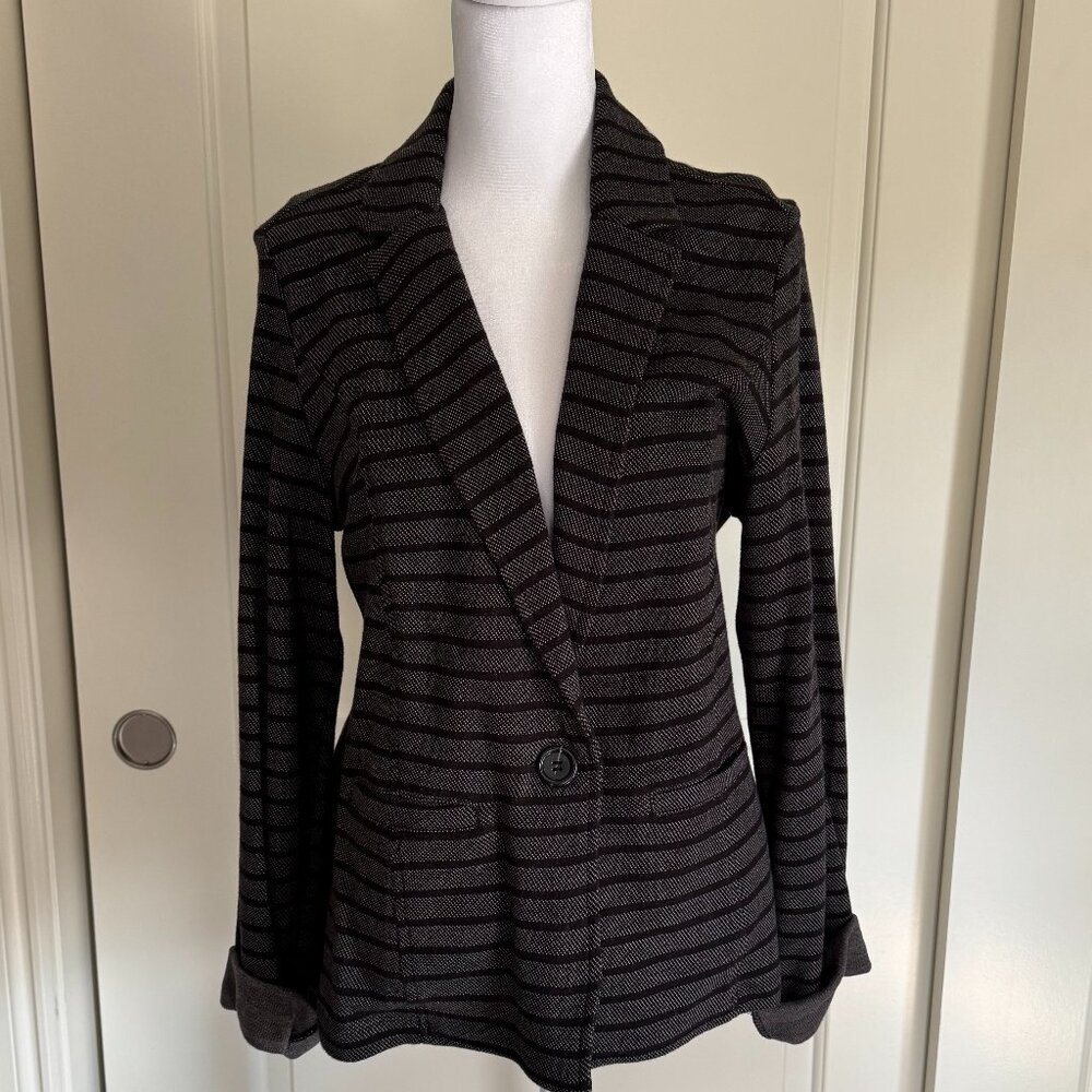 Caslon Dark Grey and Black Cotton Blazer, Size Large